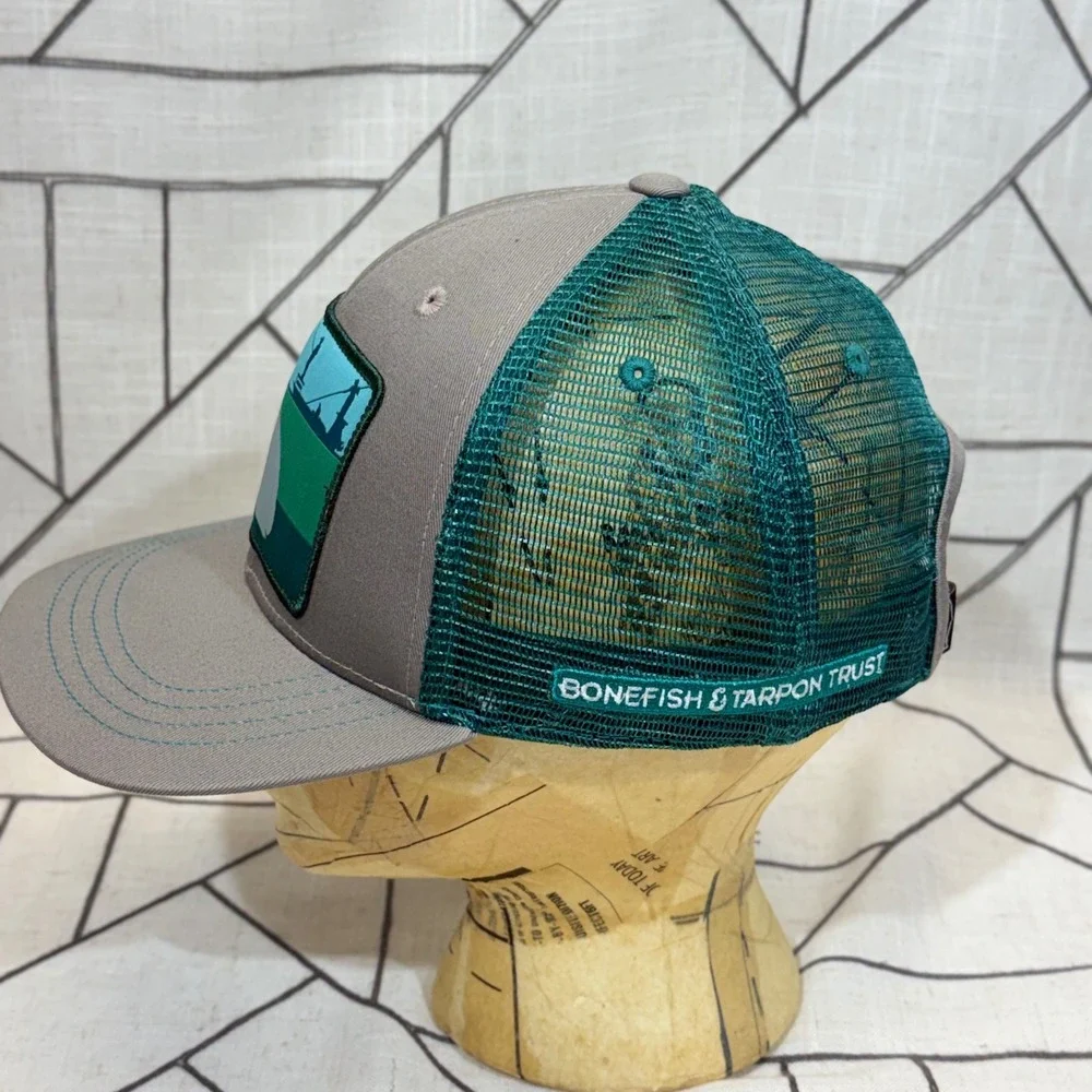 RepYourWater Trucker Hat OS Grey Teal Bonefish Tarpon Trust Fishing Snapback Cap